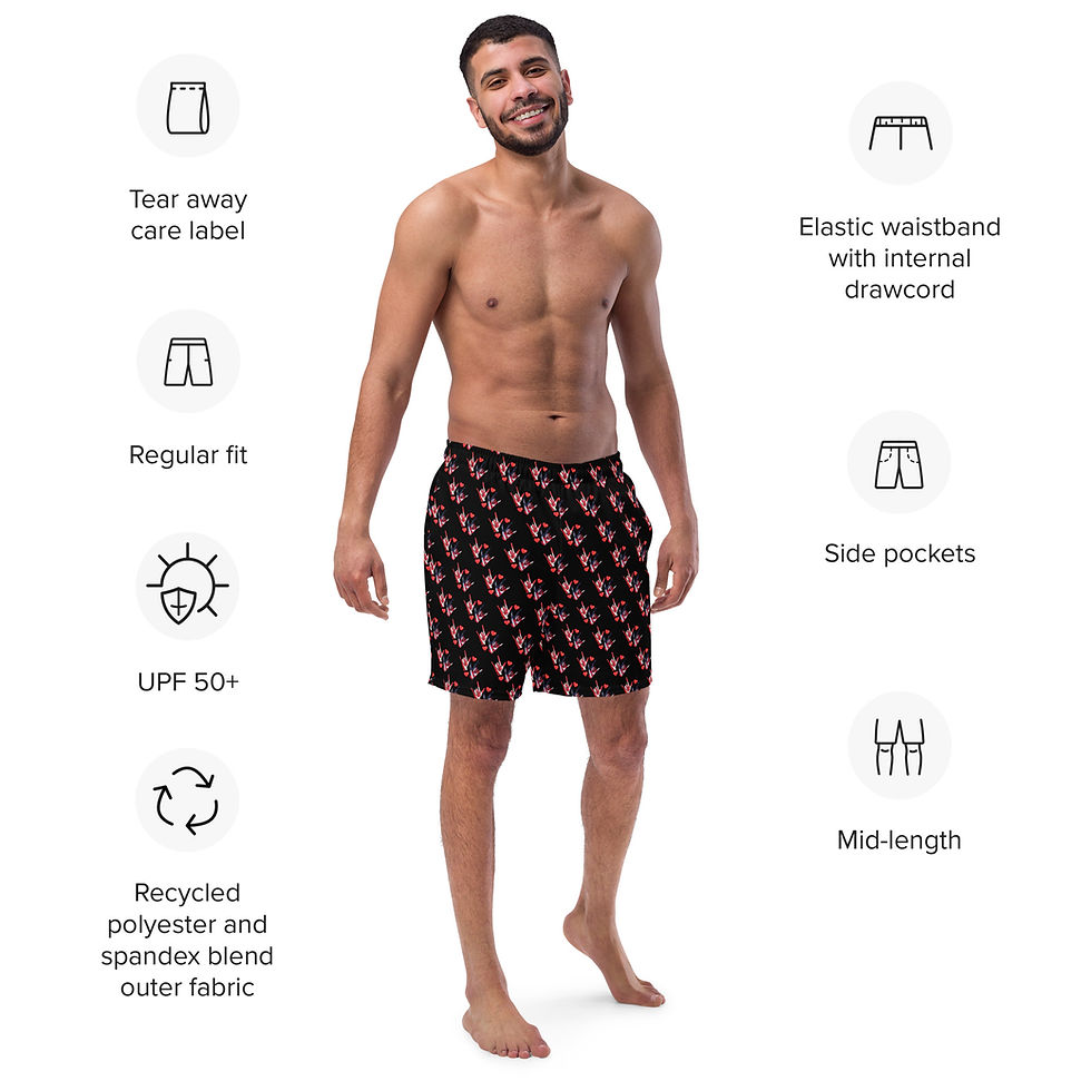 ASL 'ILY' with Canada/USA: All-Over Print Recycled Swim Trunk