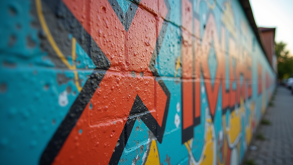 Eye-level view of colorful mural depicting sign language