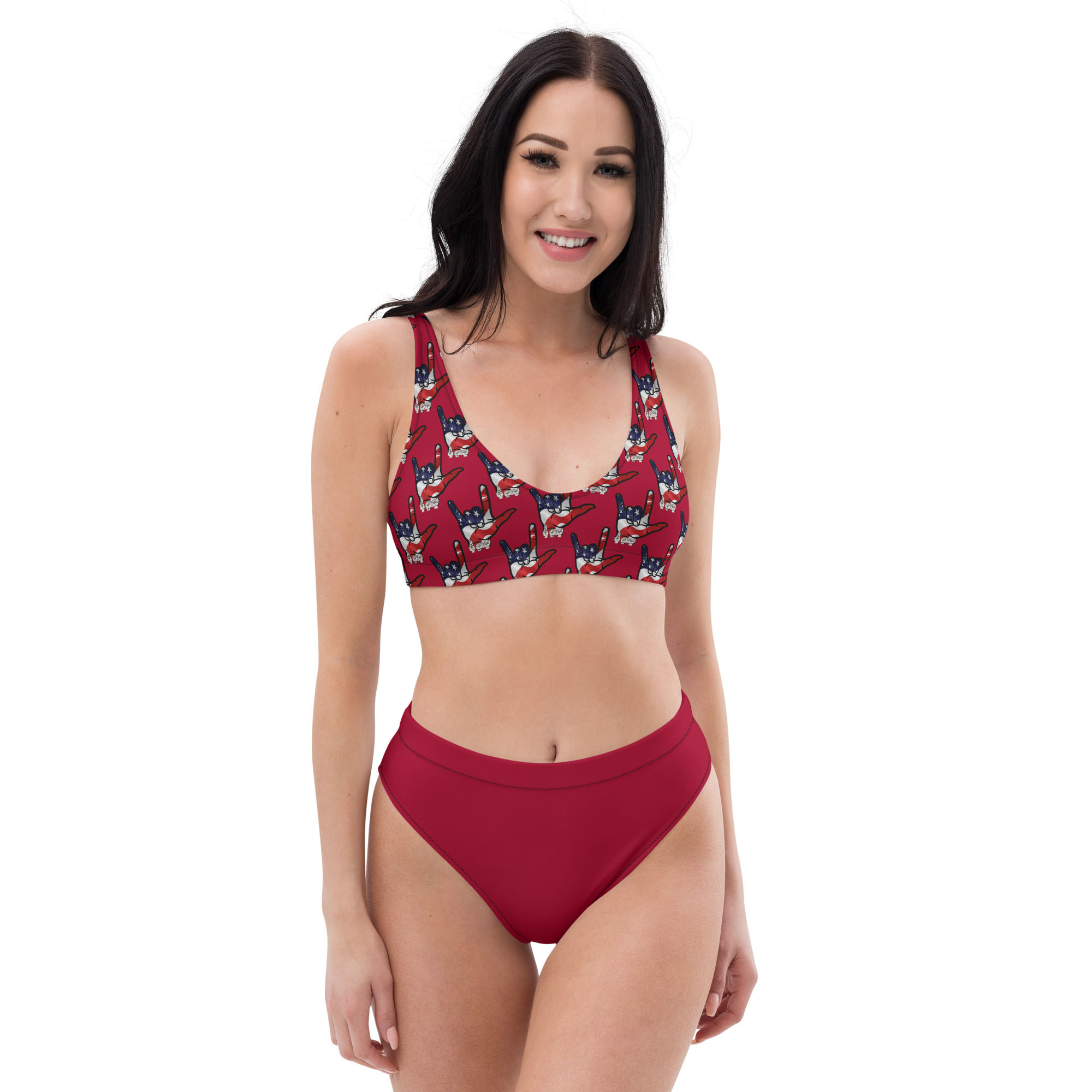 ASL 'ILY' with USA Flag: High-waisted bikini