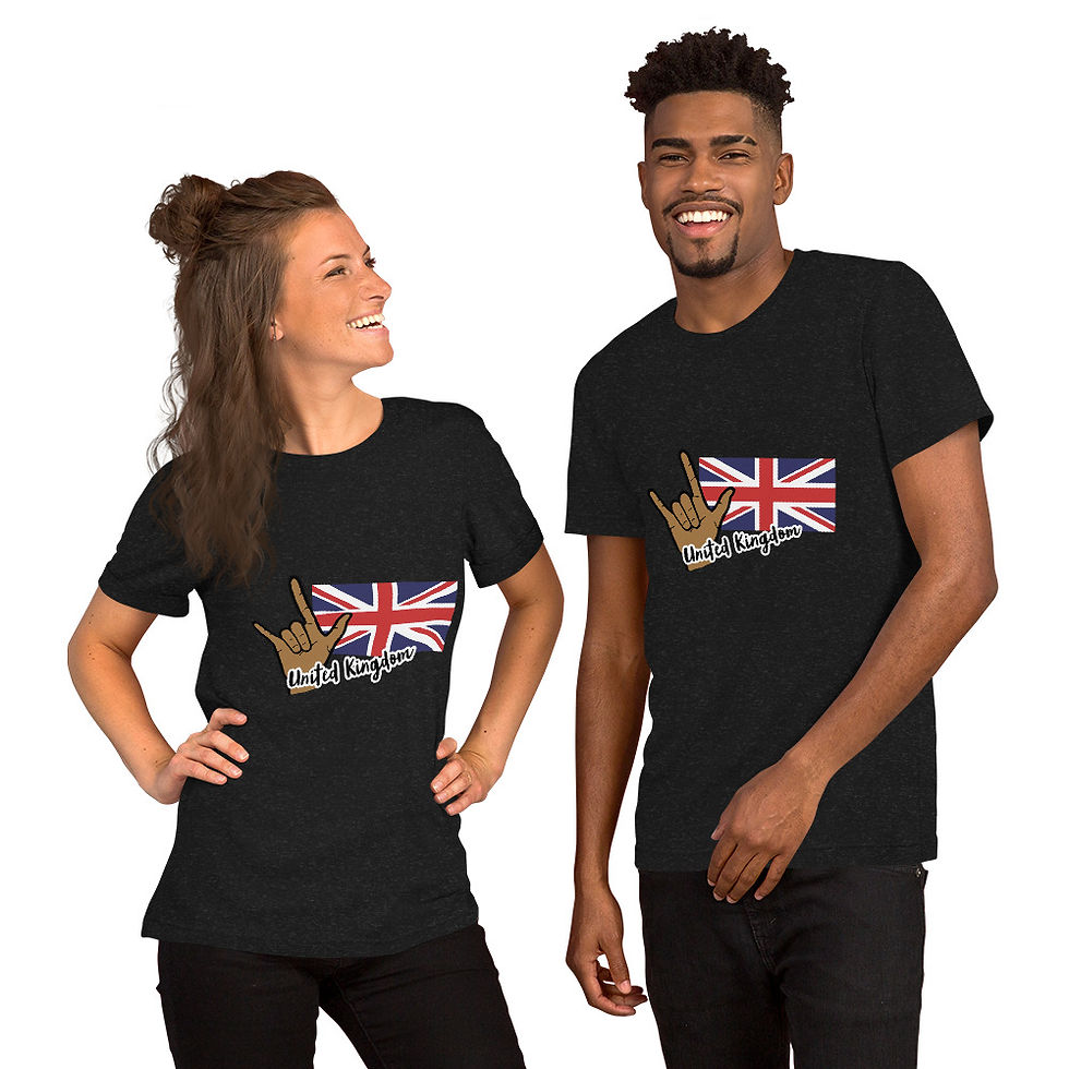 ASL 'ILY' with United Kingdom flag: T-shirt