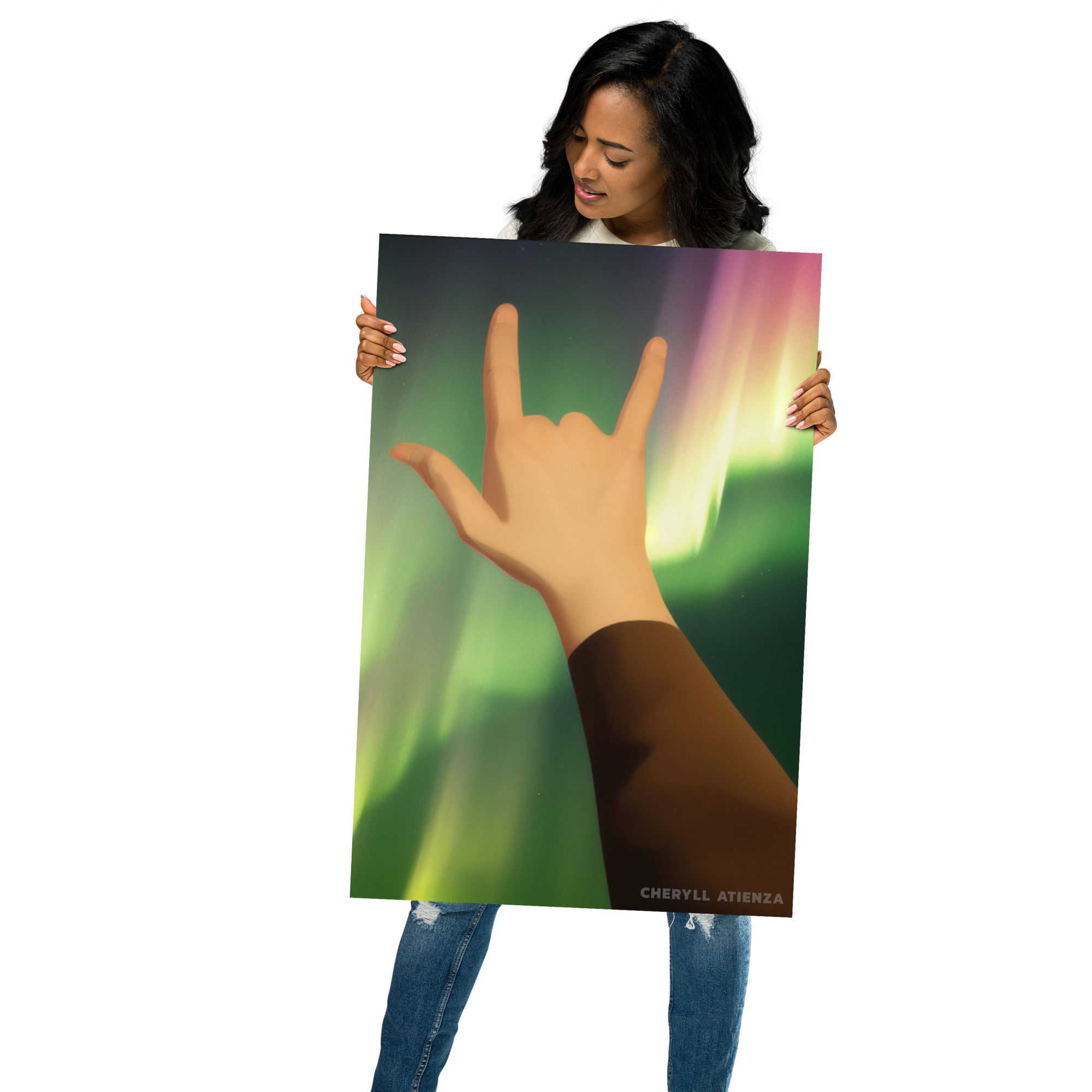 Radiant Romance: ASL 'ILY' Sign Shines Under Beautiful, Colorful Aurora