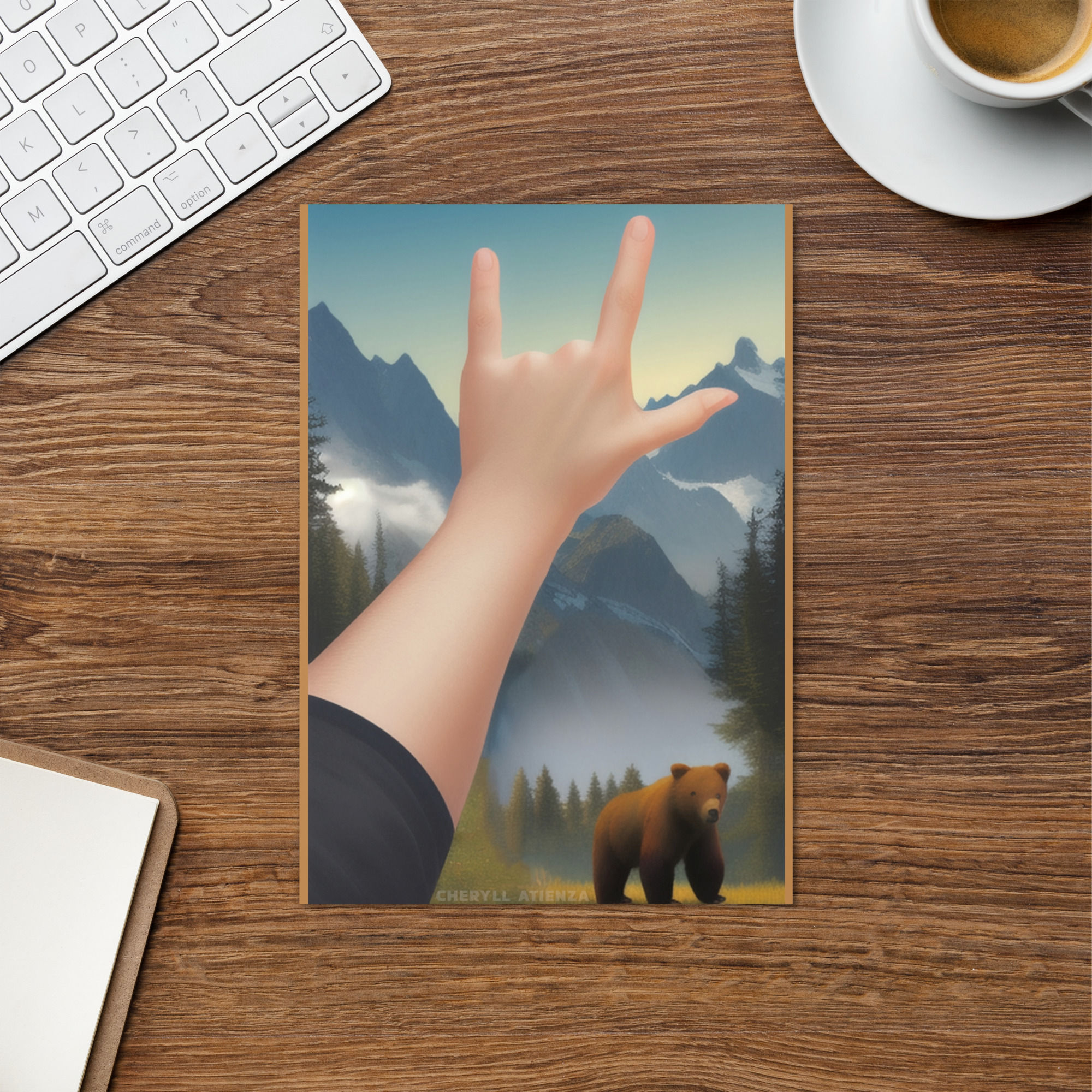 ASL ILY with bear: Greeting card