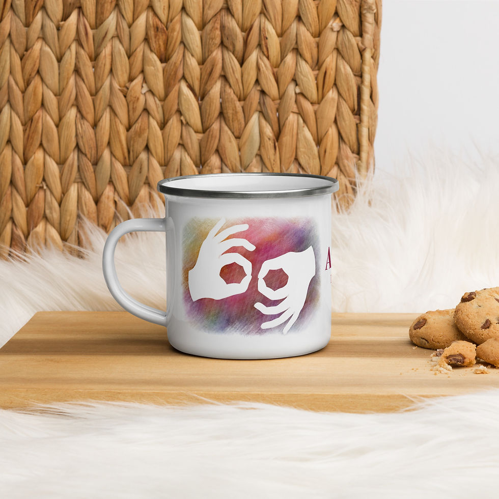 Thumbnail: ASL interpreter - colorful background: Enamel Mug