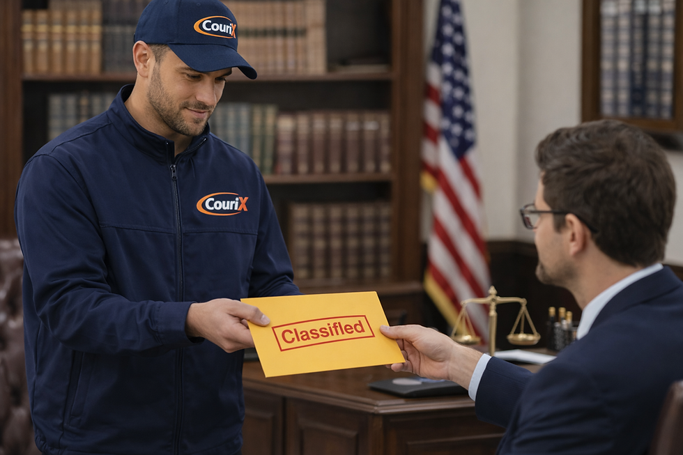 Courix legal courier delivering confidential documents to office professional in Northern California