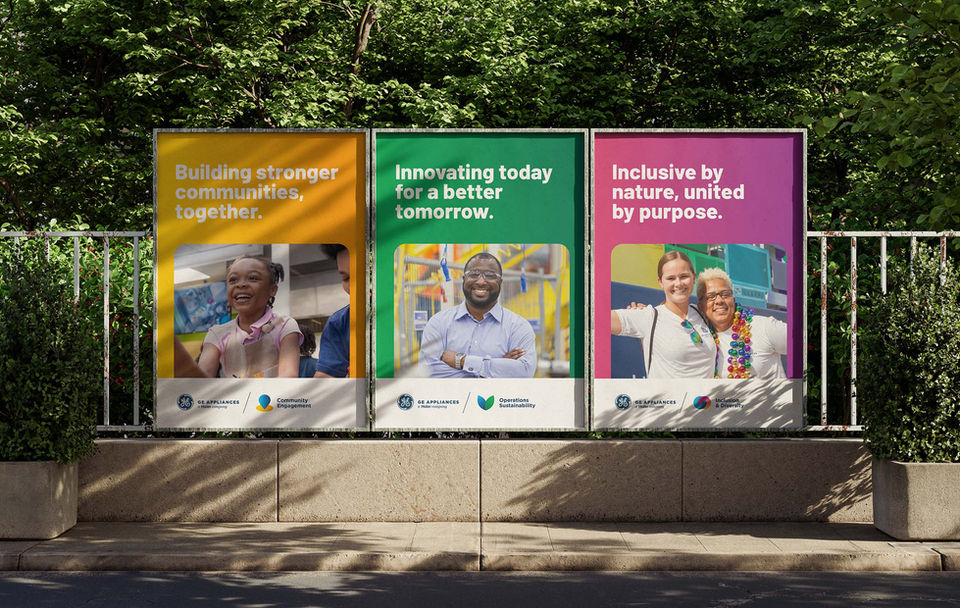 GE Appliances Corporate Citizenship posters on outdoor signs