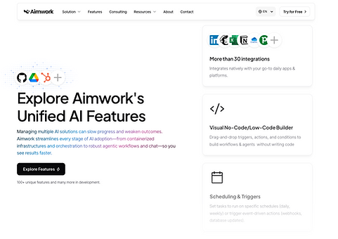 Screenshot of Aimwork's website.