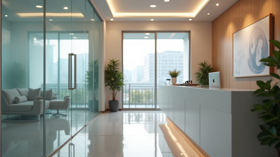 Eye-level view of modern dental clinic reception area