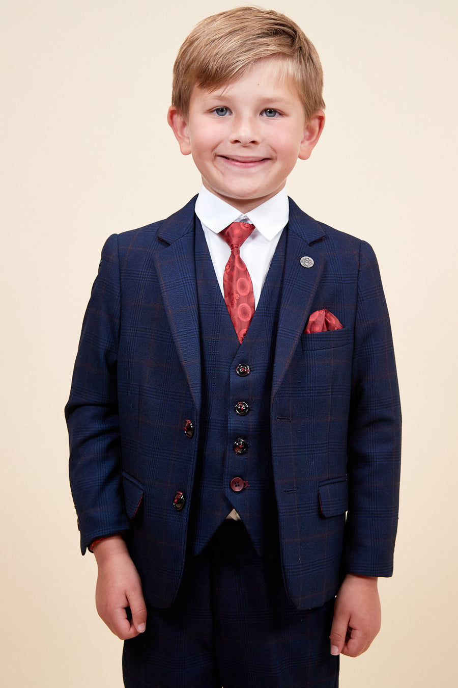 Children's Navy Wine Check 3 Pc Suit