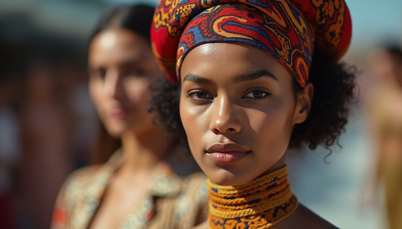 Runway model showcasing Latin American inspired fashion