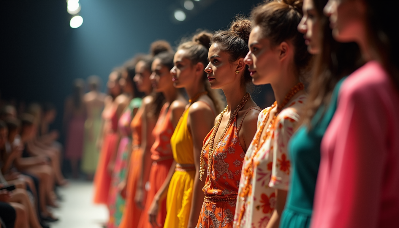 Latinx models on runway showcasing vibrant fashion designs