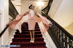 Sobeidy Vidal Latin fashion week at the iconic Carnegie Library with models and 