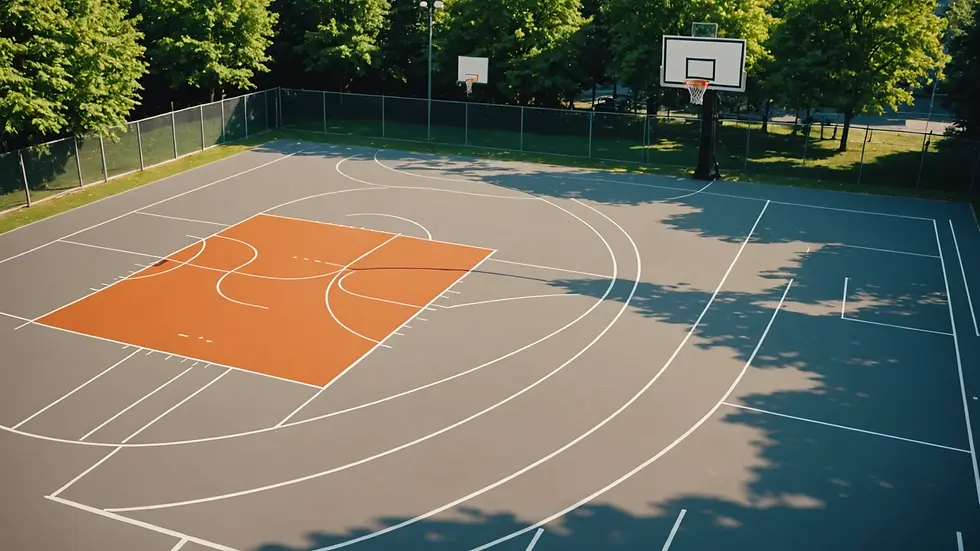 Eye-level view of a community basketball court filled with players