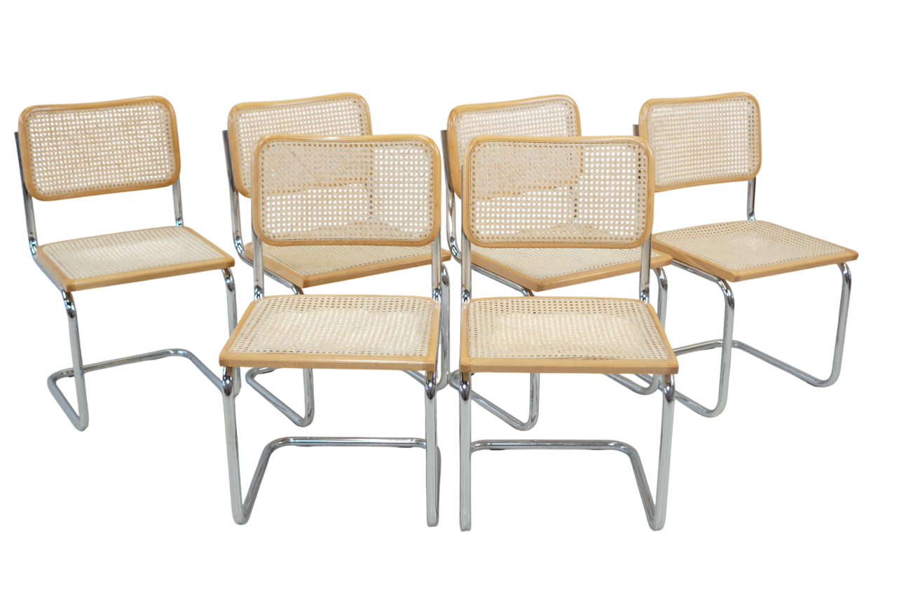 lot de 6 chaises B32 vintage scandinaves beige