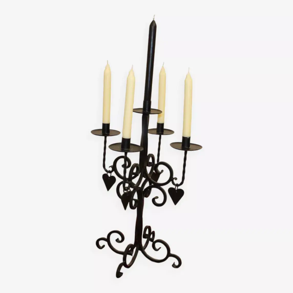 Bougeoir noir 5 bougies coeurs suède