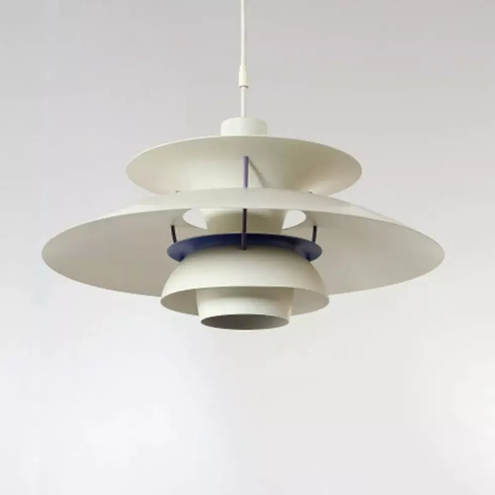 Miniature : Suspension PH5 blanche – Poul Henningsen – Aluminium – Dk, années 80