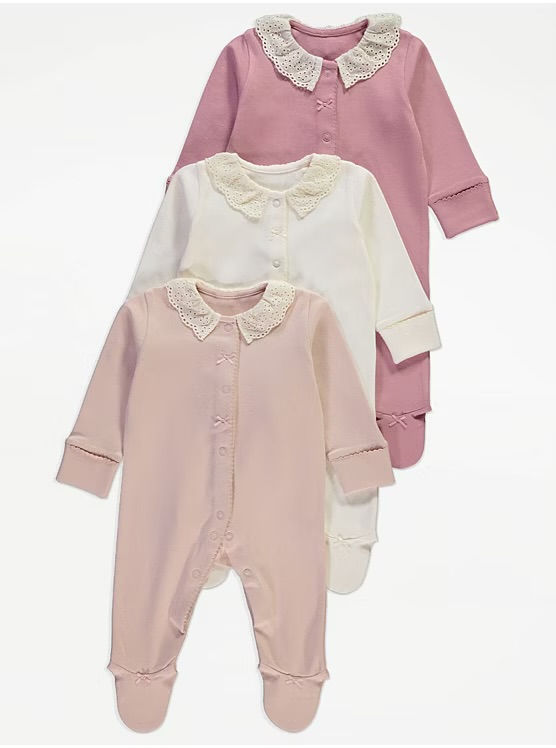 3 Pack Broderie Sleepsuits