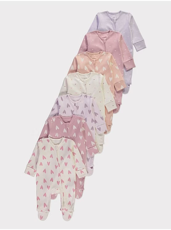 7 Pack Zip-Up Sleepsuits