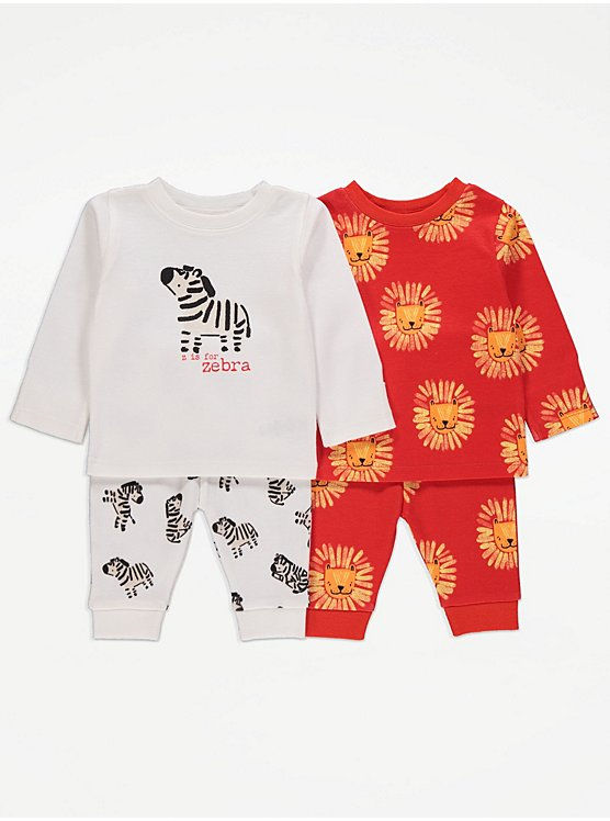2 Pack Lion and Zebra Pyjamas
