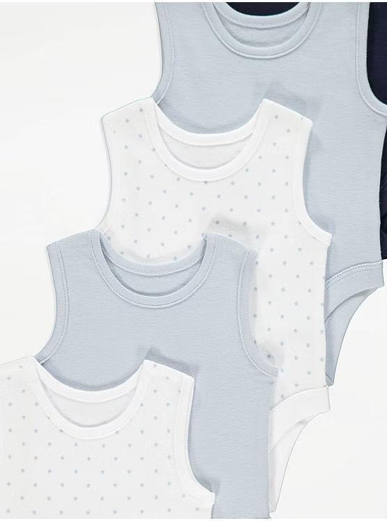 Thumbnail: 5 Pack Blue Sleeveless Bodysuits