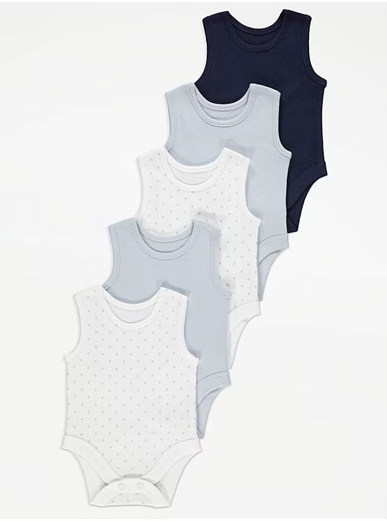 5 Pack Blue Sleeveless Bodysuits