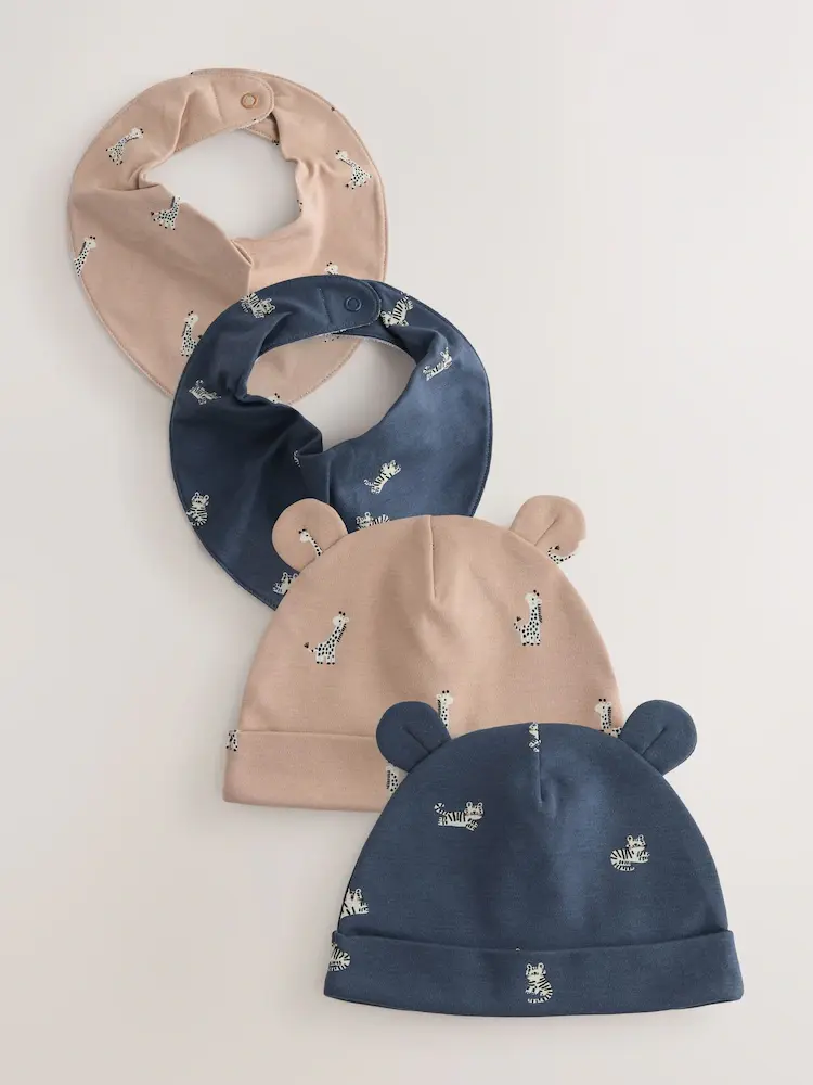 4 Piece Hat and Bib Set