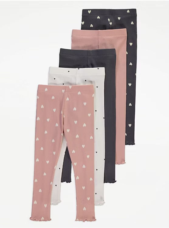 5 Pack Heart Ribbed Leggings