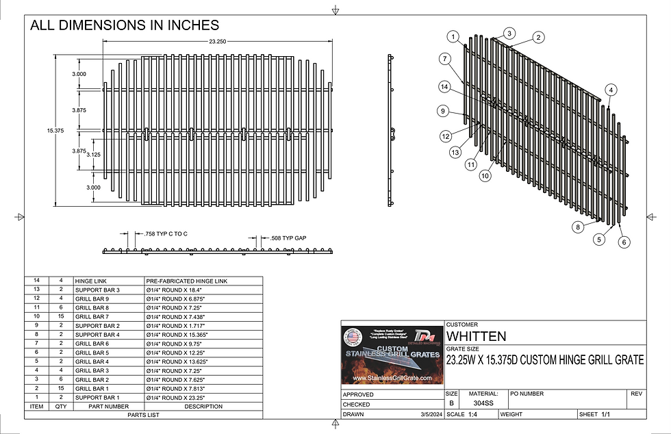 Thumbnail: WHITTEN - 23.25W X 15.375D CUSTOM HINGE GRILL GRATE