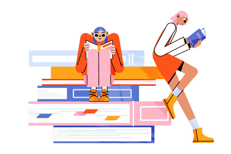 Zwei Frauen lesen Bücher