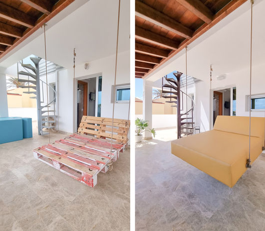 Antes y Después de una de las terrazas de una villa en Corralejo, Fuerteventura. 