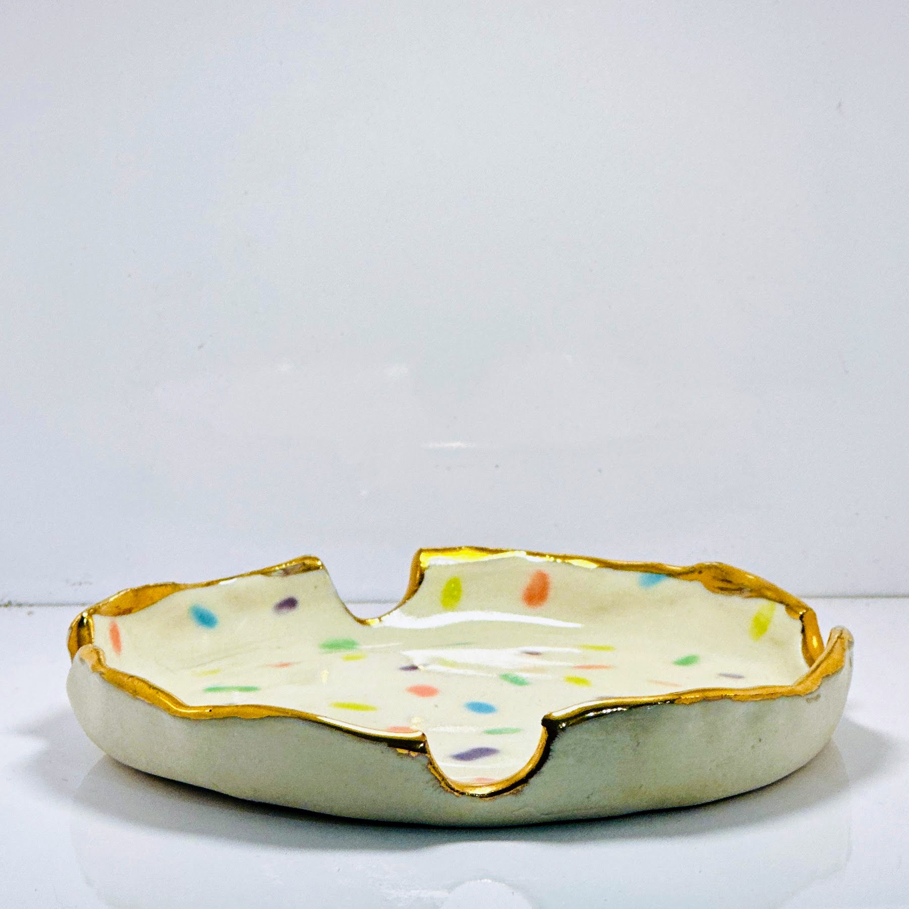 The Clay Puddle Gold Trimmed Ceramic Confetti Ashtray | Trinket Dish