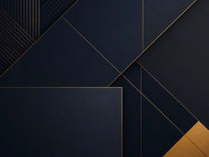 Fondo abstracto con formas geométricas azul marino y detalles dorados, transmitiendo sofisticación, estabilidad y exclusividad.
