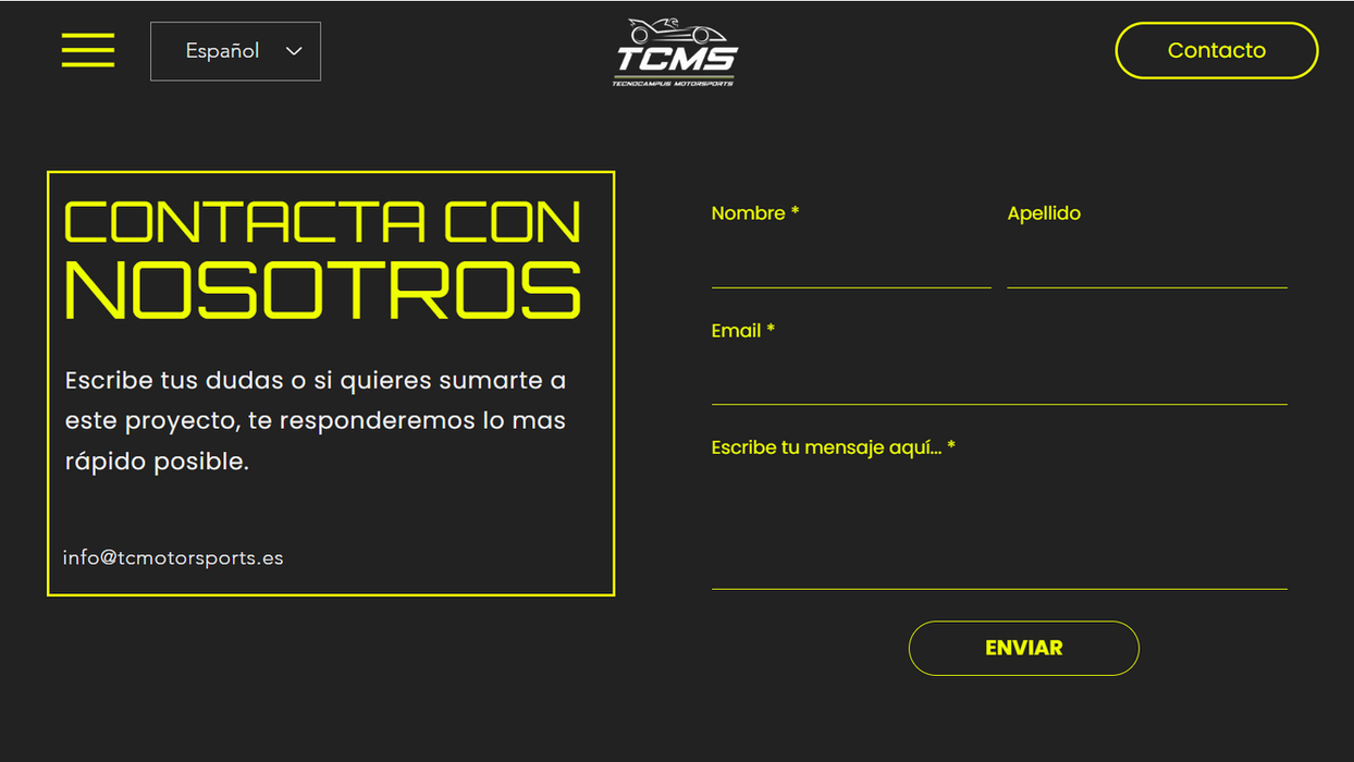 Diseño del formulario de contacto del proyecto web TecnoCampus MotorSport