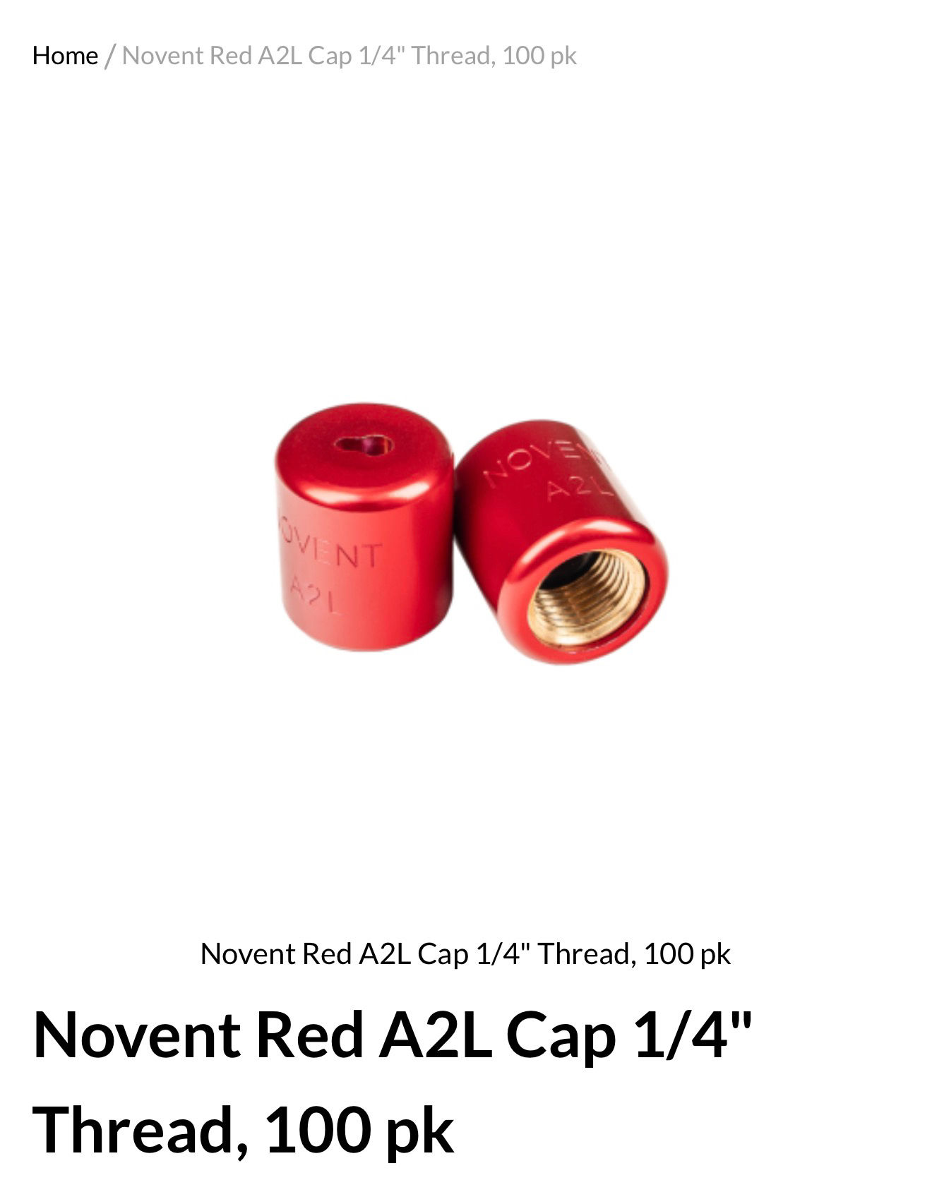 Novent Red A2L Cap 1/4" Thread, 100 pk