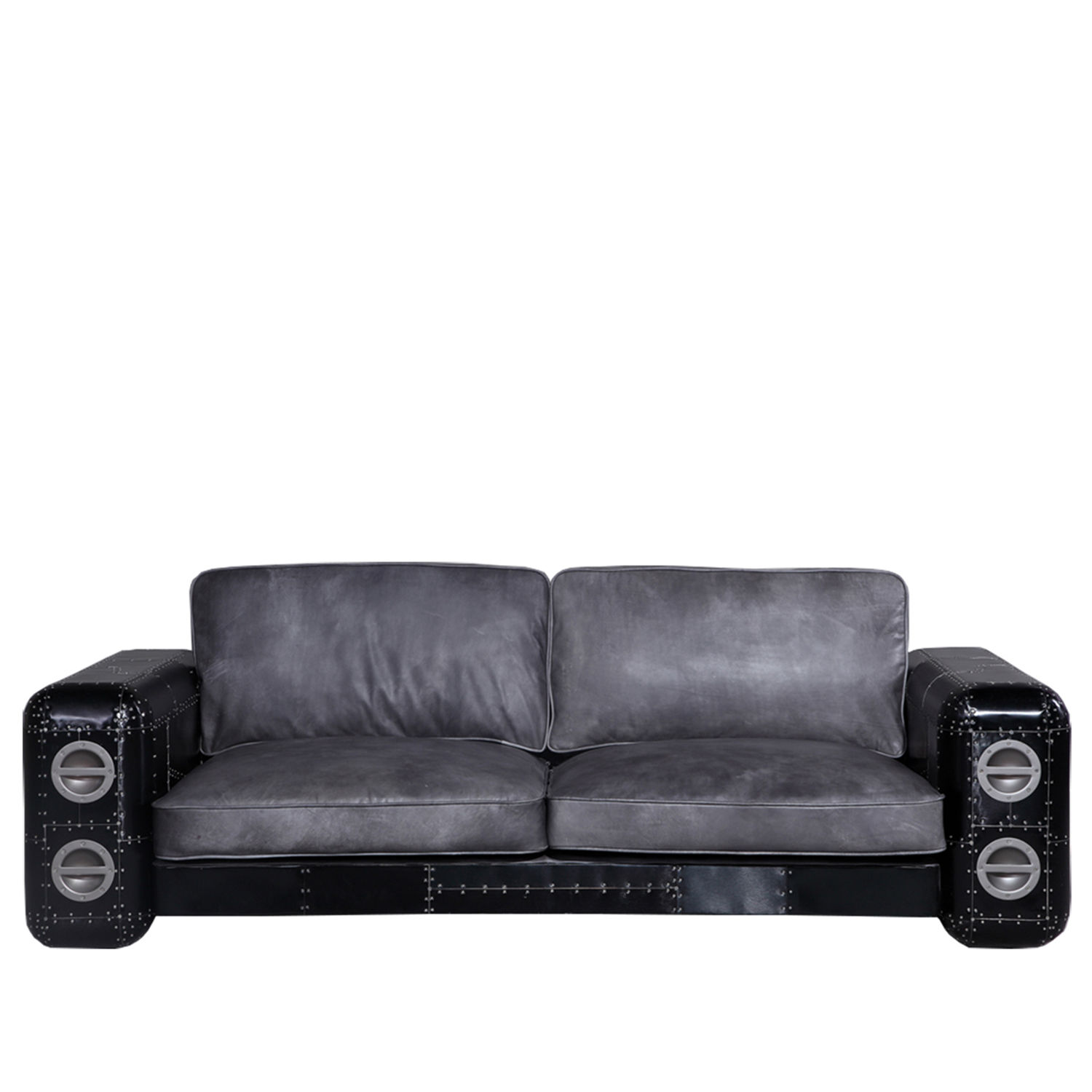 Aluminium Leather Sofa – BLACK AIRCRAFT 3 Seater