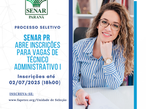 SENAR/PR abre inscrições para vaga de Técnico Administrativo I