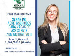 SENAR/PR abre inscrições para vaga de Assistente Administrativo