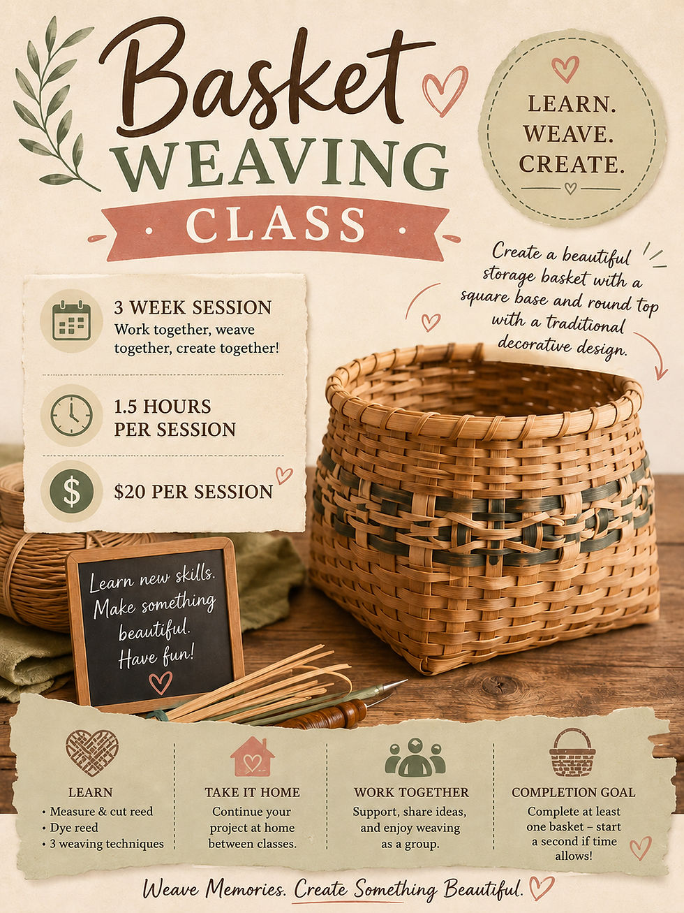 Basket Weaving Workshop 3 week session