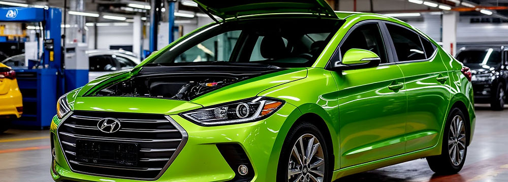 Кадр демонстрирует процедуру обслуживания вариатора Hyundai Elantra IVT. Мастер аккуратно снимает поддон, промывает магниты, меняет два фильтра и подключает оборудование для полной замены ATF. Автомобиль поднят на подъёмнике, видны инструменты и чистая рабочая зона, акцентирующая качество и точность работ.