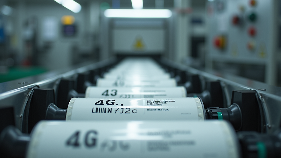 Eye-level view of a packaging line with automated film wrapping machines