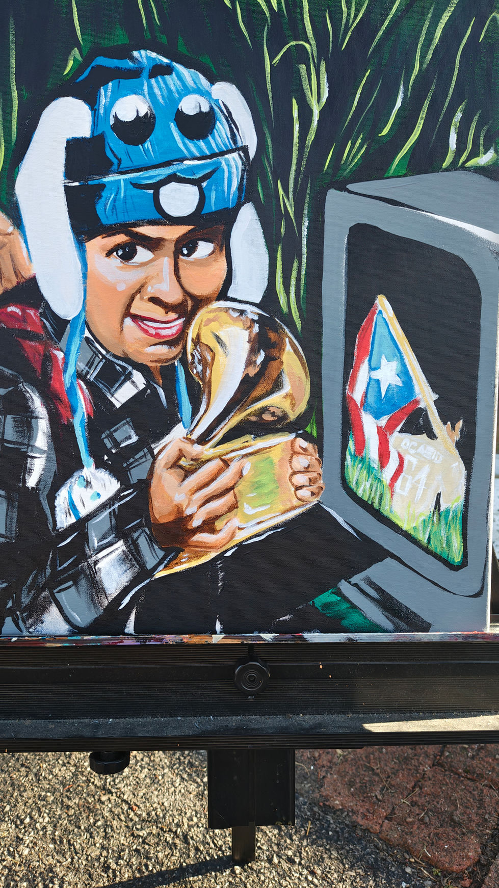 Fuck ice, bad bunny, acrylic painting, popular articulation