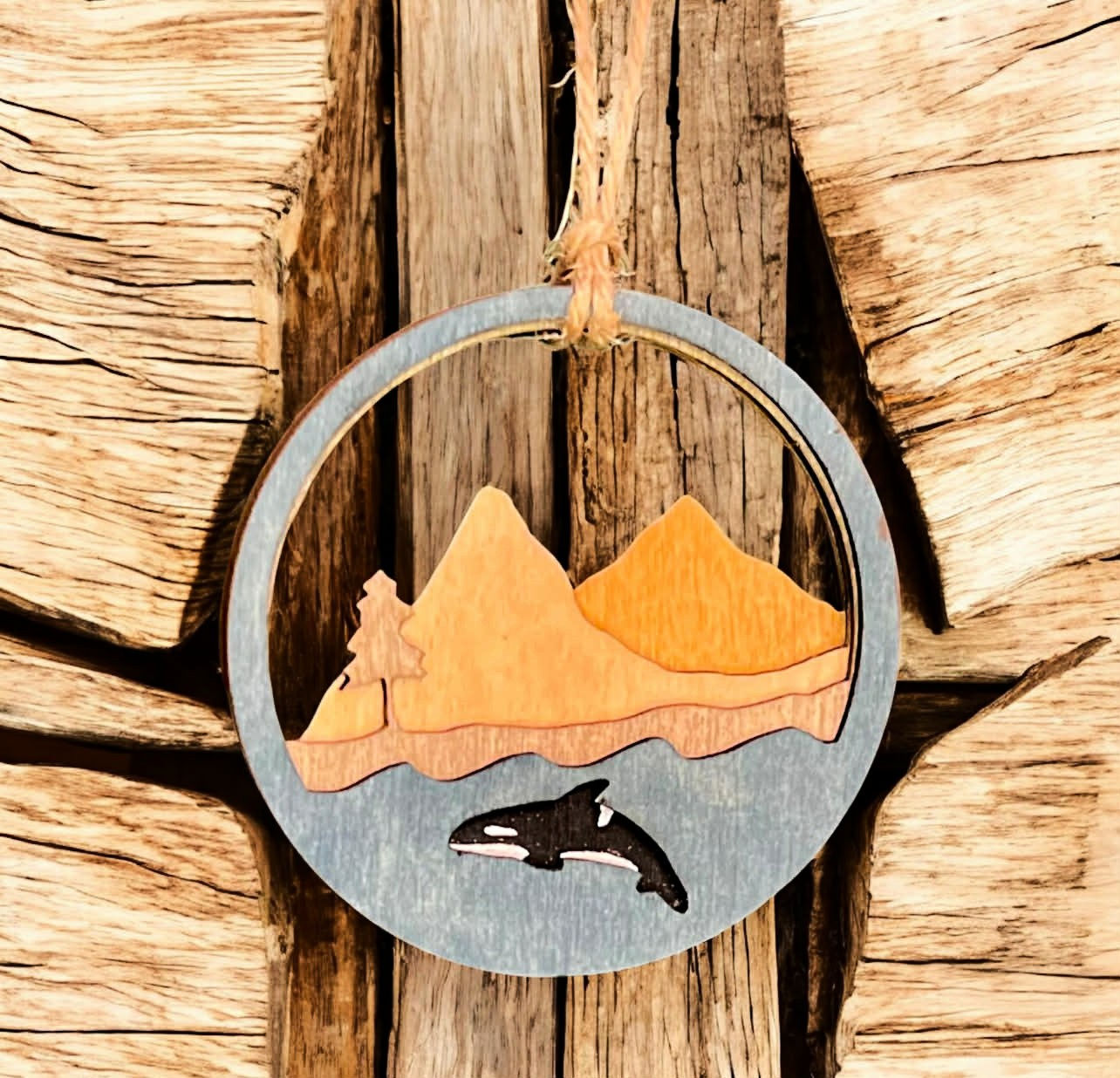 Layered Wooden Orca Ornament