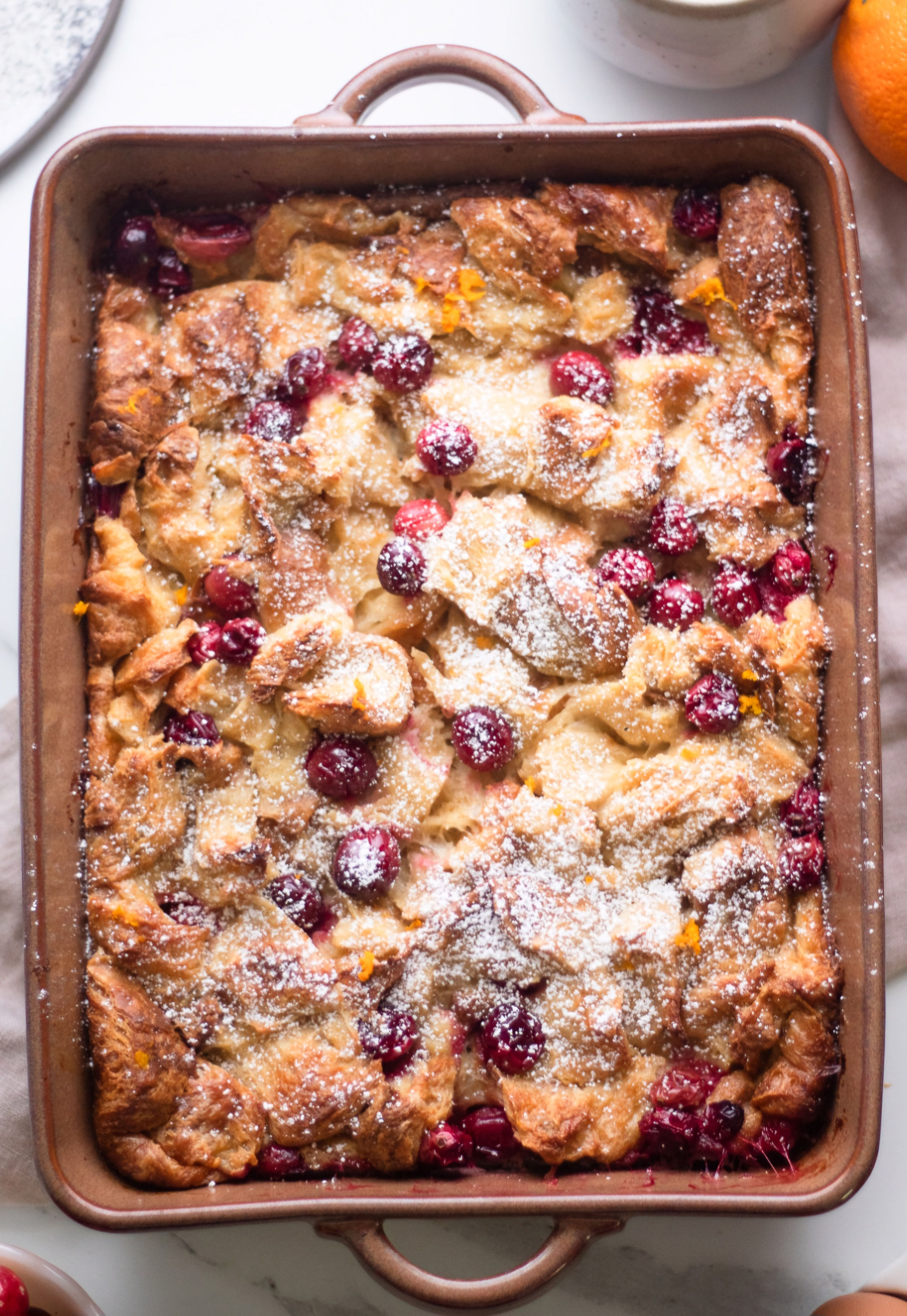 9 x 13 Orange Cranberry Bread Pudding with White Chocolate Drizzle