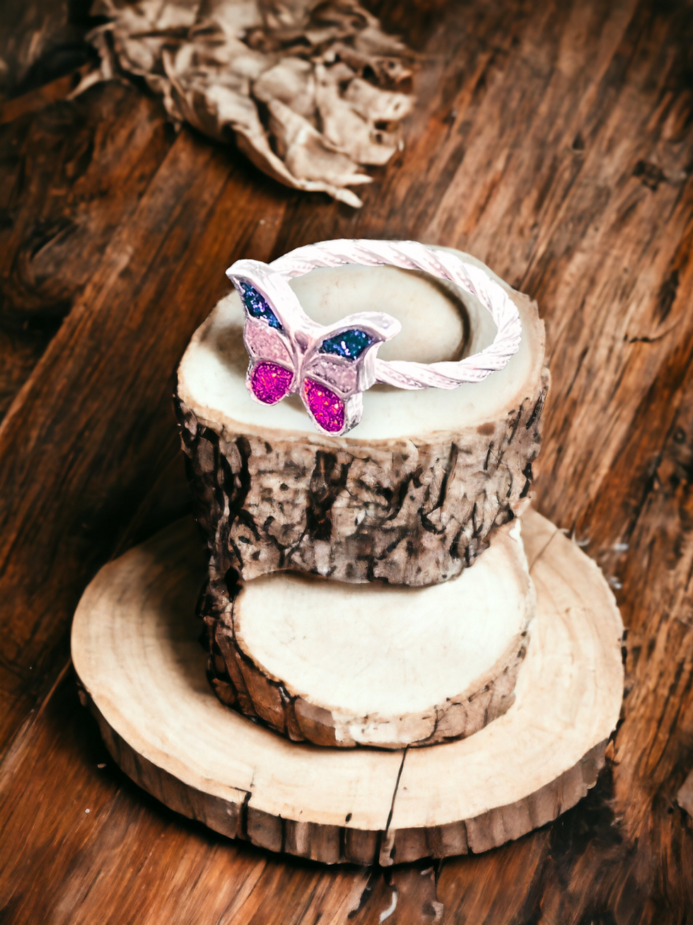 Thumbnail: Sterling Silver Butterfly Ashes Memorial Ring