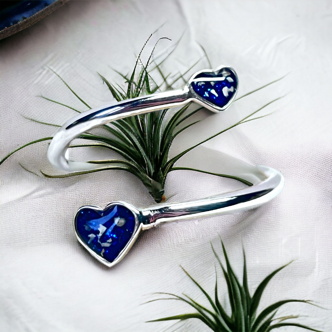 Sterling Silver Ashes Memorial Adjustable Double Heart Ring