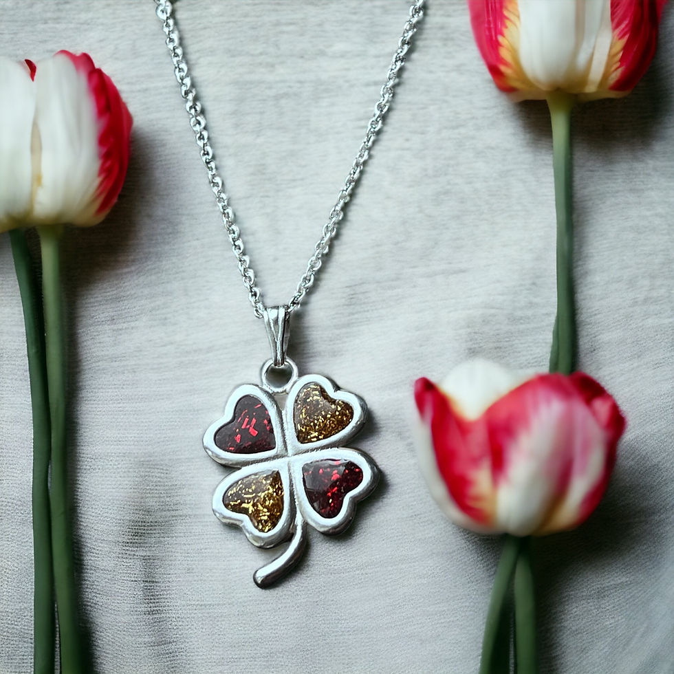 Thumbnail: Sterling Silver 4 Leaf Clover / Forget-Me-Not Ashes Necklace