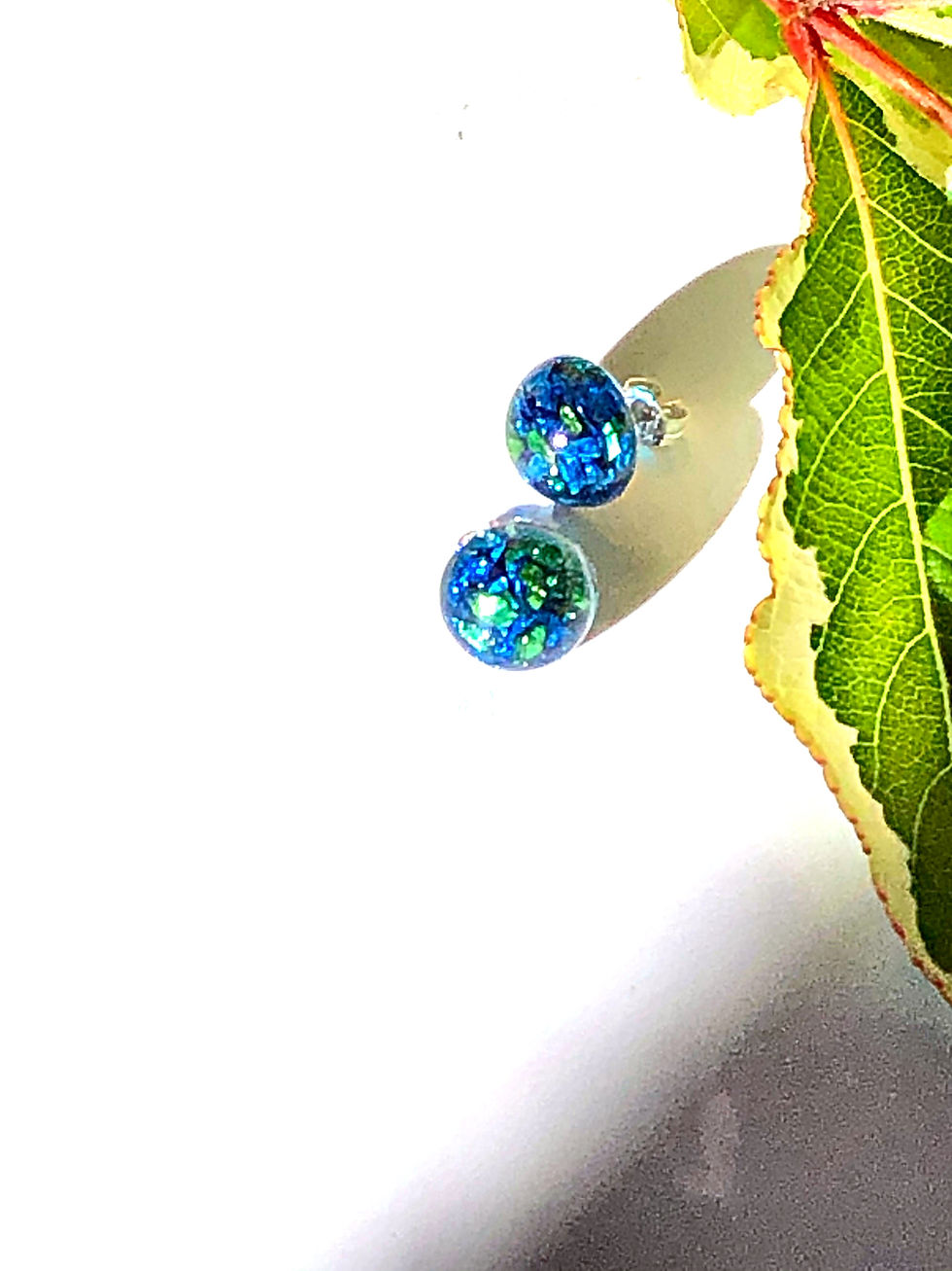 Thumbnail: Blue Green Sparkle Earrings (Sterling Silver Posts & Backs)