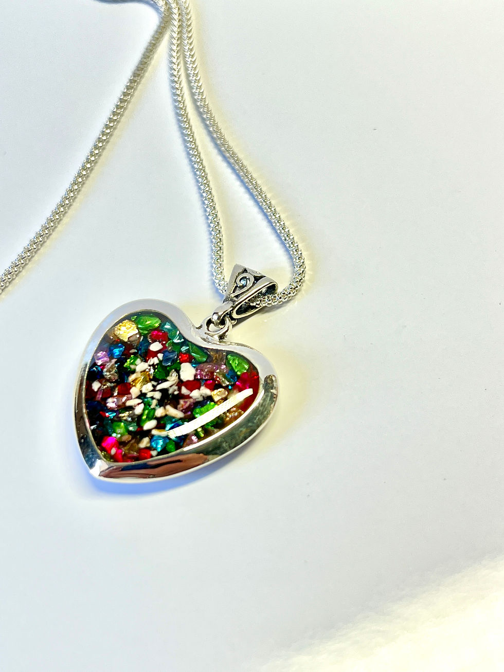 Thumbnail: Cremation Ashes Memorial Rainbow Heart Pendant Necklace