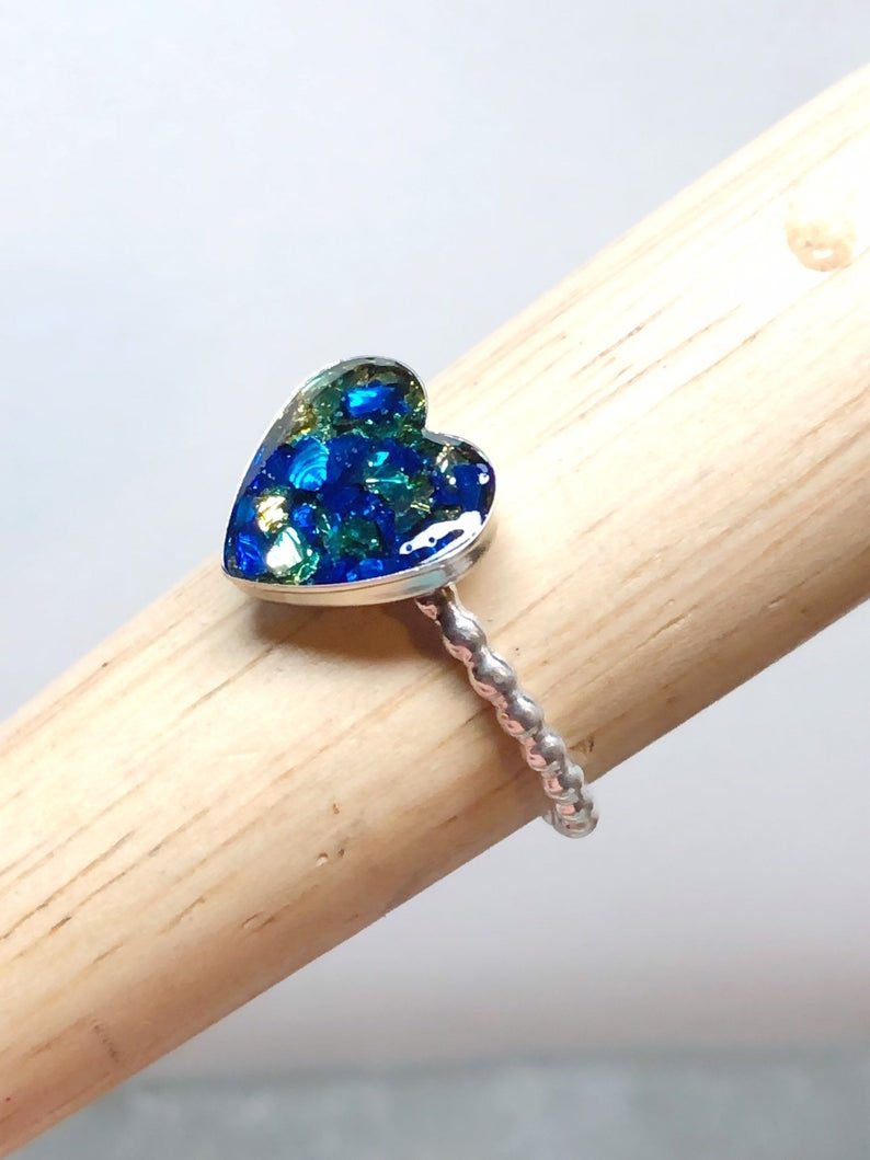 Thumbnail: Sterling Silver Heart Cremation Ashes Memorial Ring