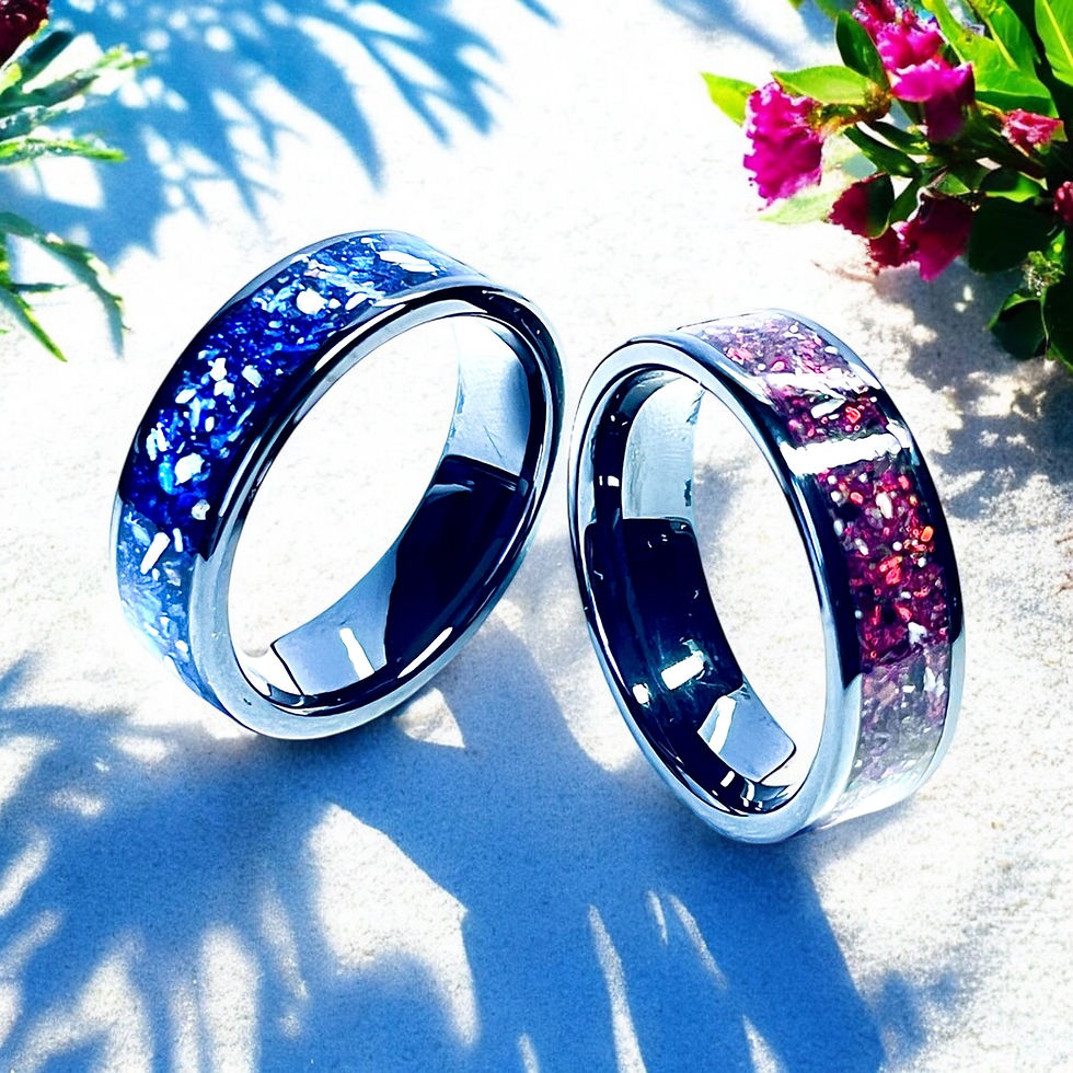 Thumbnail: Black Ceramic Inlay Ring with Opal / Shell / Silver / Gold