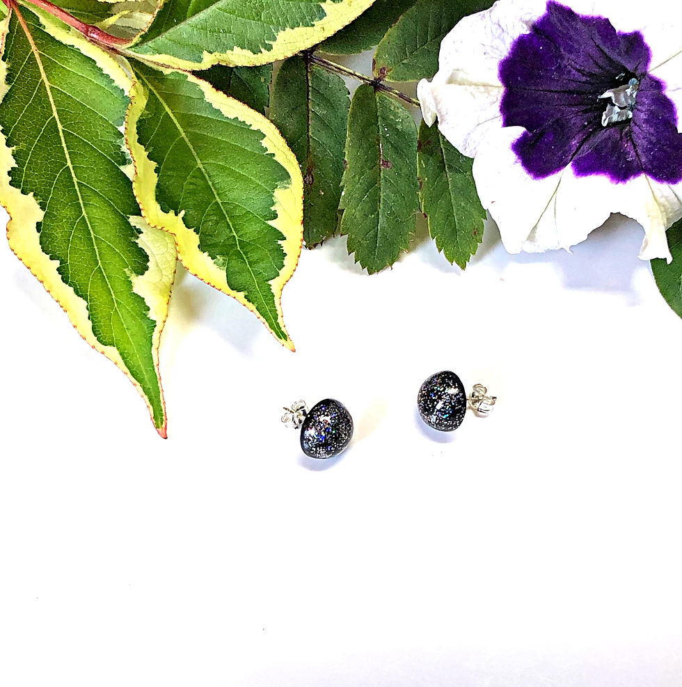 Thumbnail: Black Night Sparkle Studs (Sterling Silver Posts & Backs)